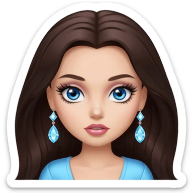 pretty bratz baddie, long darkbrown hair, pretty makeup, long lashes, pretty crystal blue eyes sticker