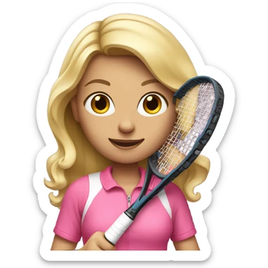 Blonde Girl with tennis racket wearing pink sticker