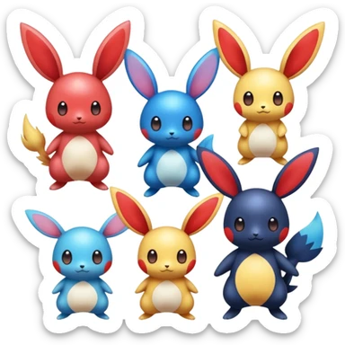 Blue and Red colorful iridescent Minun-Plusle-Emolga-Victini-Pichu-Dedenne-fusion sticker