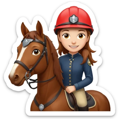 brown haired girl on a cheatnut hporse smiling' sticker