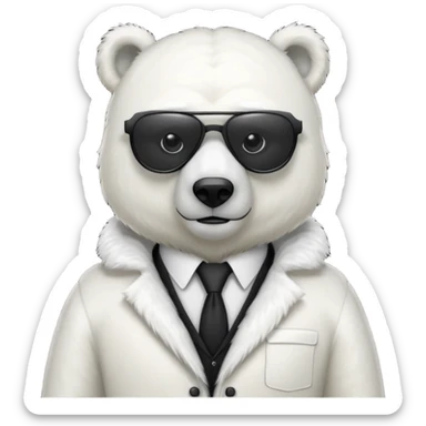 Make a humanoid polar bear with a secret agent outfit and dark black glasses sticker