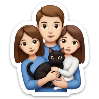 brown hair white couple holding a black and a white cat sticker