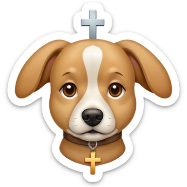Dog wearing a cross sticker