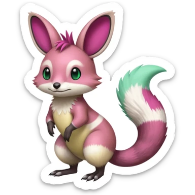 Green-Magenta-gradients Minccino-Emolga-Numbat-Sergal-fusion-hybrid-animal-creature, full body sticker