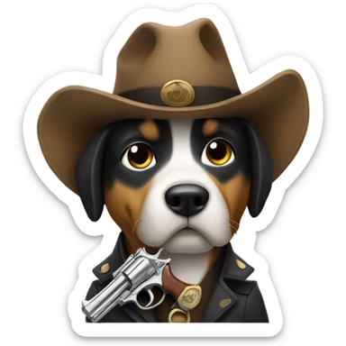 Dog holding a revolver sticker