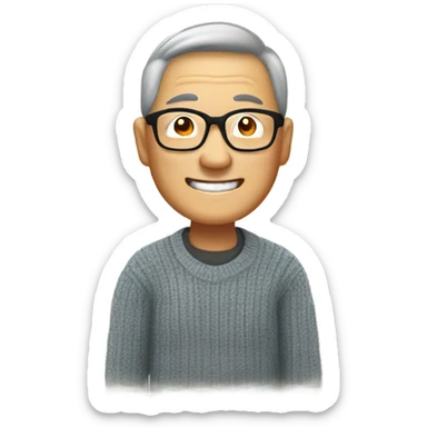 Asian man at 60 years old who is in a sweater giving a thumbs up and smiling with eye glasses. Use a text bubble to say “Chester Chao EmblemHealth Treasury” sticker