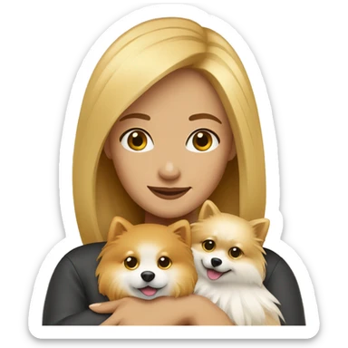 Honey blonde woman hugging pomeranian  sticker