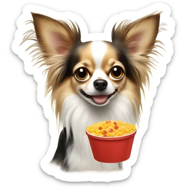 Long haired chihuahua eating ppl food sticker
