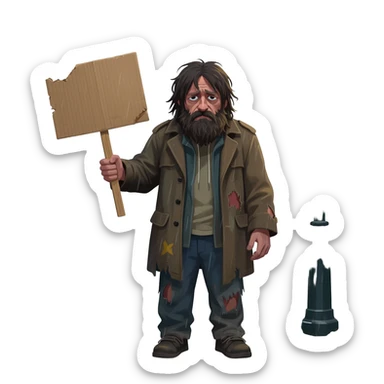 very dirty looking homeless person sticker