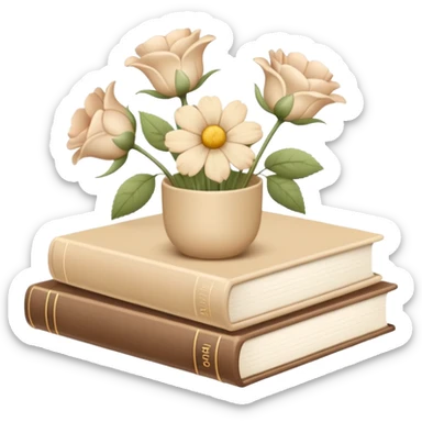 Beige books and flowers AESTHETIC sticker