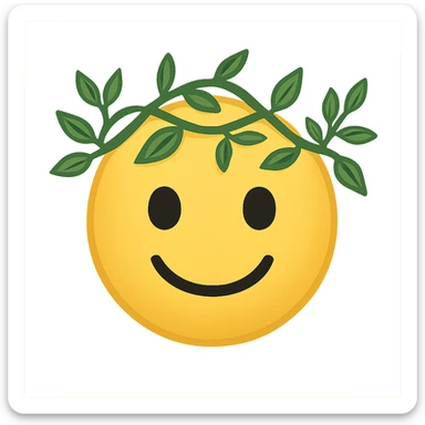 yellow face with vine crown, nature theme, digital illustration sticker