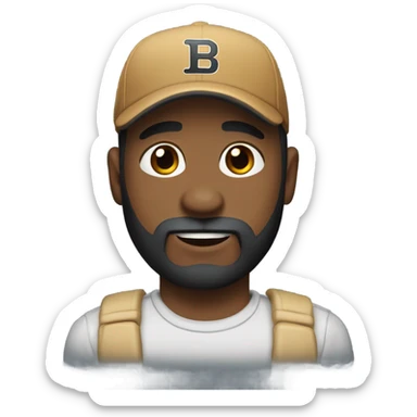 Man wearing baseball cap with a beard holding a black mouth cur dog sticker