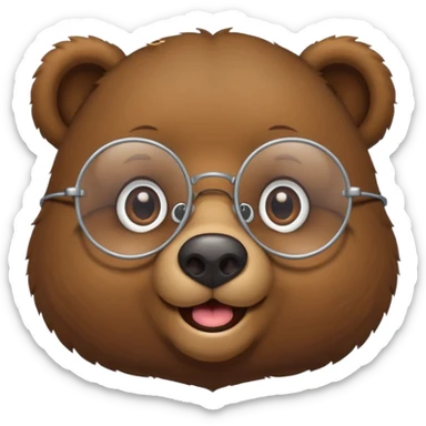 안경을 쓰고 웃고 있는 곰A cute, happy bear wearing round wire-rimmed glasses, with a small mole near the corner of its mouth sticker