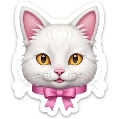 Head of a white cat, smiling, with a loose ribbon on top of its head
 sticker