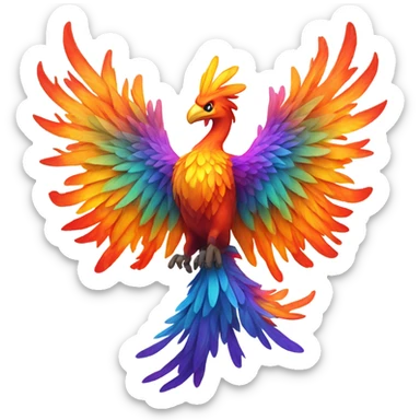 Colorful phoenix with wings outstretched with fire around it sticker