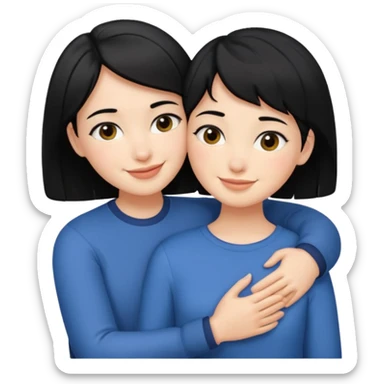 Girl with short black hair and her partner with black hair hugging sticker