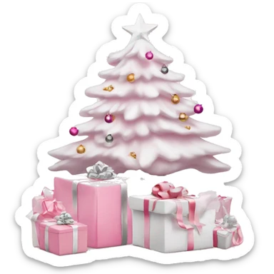 Light pink Christmas gifts under a white Christmas tree  sticker