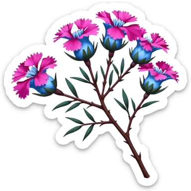Blue tree branch twig with flowers Dianthus sticker