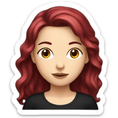 a white girl with burgundy hair in a black T-shirt sticker