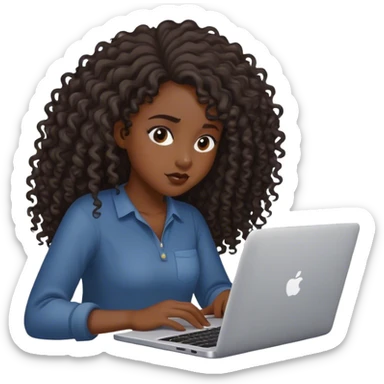Black girl pretty with long curly hair  black trying to work on laptop  sticker