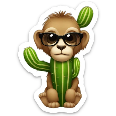 Un singe avec des lunettes qui embrasse un cactus sticker