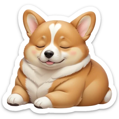 Cinematic Chubby Sleeping Corgi Portrait Emoji, Chubby and serene, with a round, adorable build, a smooth fawn coat accented by white patches, and those signature short legs, eyes gently closed in peaceful slumber, Simplified yet irresistibly endearing features, highly detailed, glowing with a gentle, dreamy glow, high shine, relaxed and content, stylized with a touch of whimsy, bright and heartwarming, soft glowing outline, capturing the essence of a blissfully sleepy herder, so comically serene it feels like it could roll out of the screen and snore with adorable charm! sticker