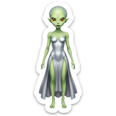 alien woman light green skin in silver dress Yellow eyes, full body  sticker