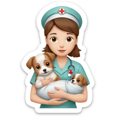 nurse holding baby dog sticker