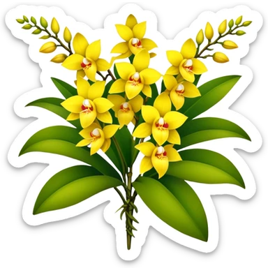 big bouquet yellow Dendrobium Orchid flower, stem, leaf sticker