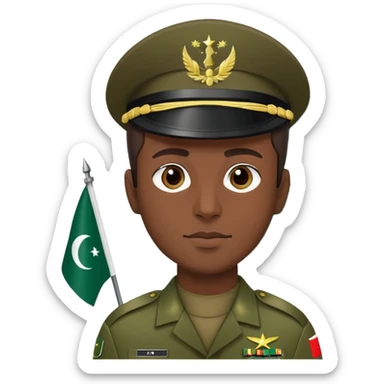 Pakistani soldier in military uniform with Pakistan flag sticker