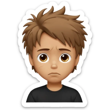 generate a pretty tan bratz boy with brown messy hair looking sad. Wearing a black tshirt sticker
