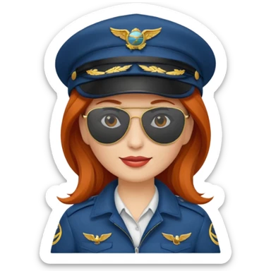 pilote d'avion femme rousse avec sunglasses et chapeau de pilote sticker