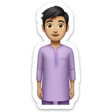 Young white boy black hair in lavender kurta sticker