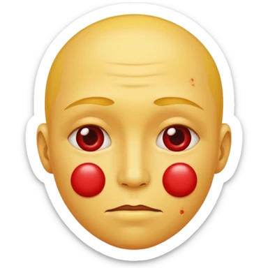 A circular yellow face with many herpes sores that are close together and red  sticker