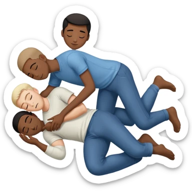 Full body view 2 naked men. White and black,  making out. In the floor spooning  sticker