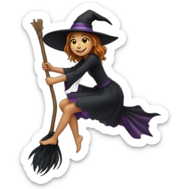 halloween young witch on a broom sticker