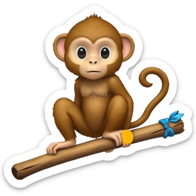 cute monkey perched on a tilted stick sticker