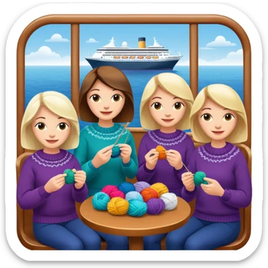 5 white ladies knitting on a cruise ship sticker