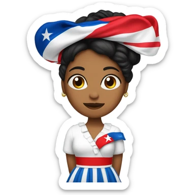 Mujer con vestido echo de la bandera cubana, pelo negro y corto y piel blanca, con un pañuelo rojo en la cabeza sticker