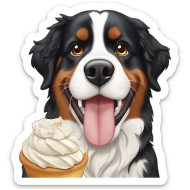 Bernese mountain dog eating meringue and double cream sticker