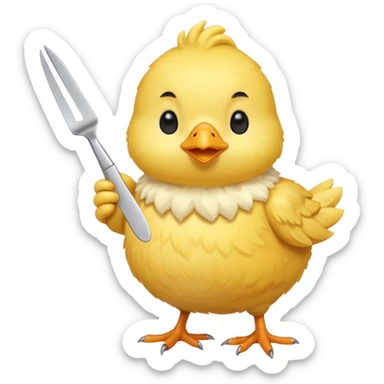 a yellow chick with a butter knife sticker