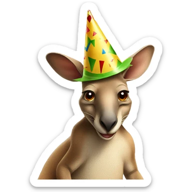 full kangaroo wearing party hat sticker