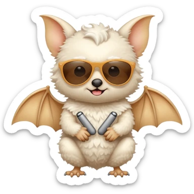 cute white bat with sunglasses, full body sticker