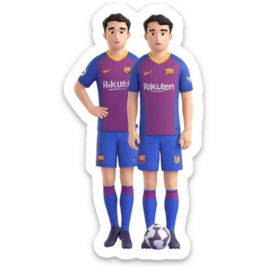 young male footballer inspired by Lamine Yamal, youthful face, short curly black hair, brown eyes, subtle confident expression, wearing FC Barcelona home kit with blue and red stripes and club logo visible on chest, smooth shading, slightly oversized eyes, clean facial hair sticker