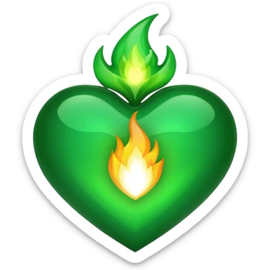 fire green heart emoji with green flame sticker