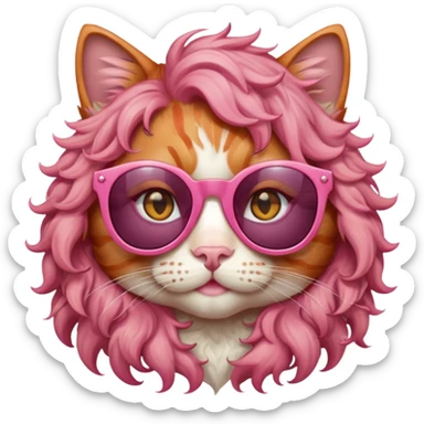 Ginger cat with pink curly hair and sunglasses sticker