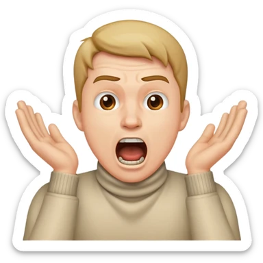 man with hands around neck and mouth open yelling sticker