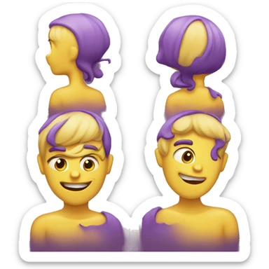  emoji split vertically, with the left half purple and the right half yellow sticker