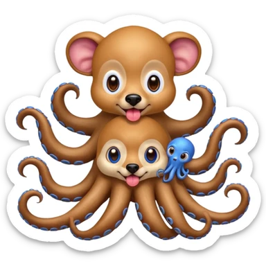 Dog with an octopus on his back with monkeys all of their tongues out with big eyes sticker