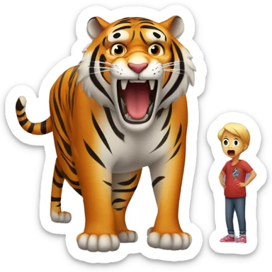 tiger terrified of kid in distance sticker